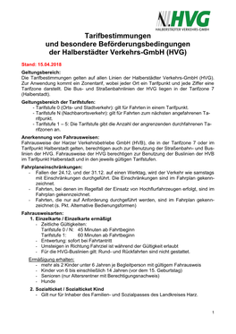 HVG-Tarifbestimmungen