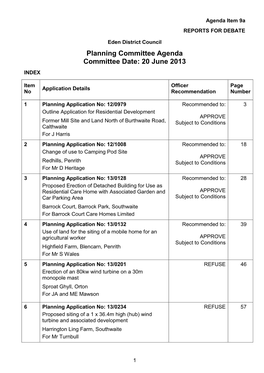 Planning Committee Agenda 20 June 2013