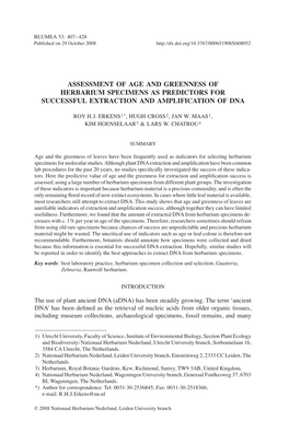 Assessment of Age and Greenness of Herbarium Specimens As Predictors for Successful Extraction and Amplification of DNA