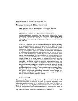 Nervous System of Aplysia Californica III. Studies of an Identified Cholinergic Neuron