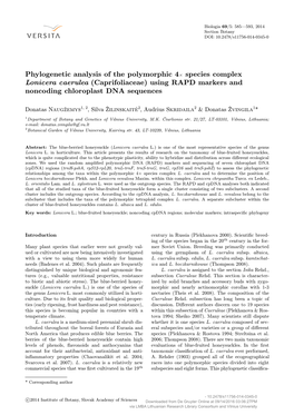 Phylogenetic Analysis of the Polymorphic 4× Species Complex Lonicera Caerulea (Caprifoliaceae) Using RAPD Markers and Noncoding Chloroplast DNA Sequences