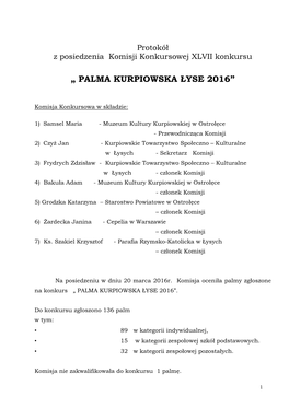 „ Palma Kurpiowska Łyse 2016”