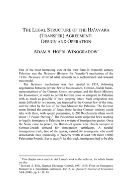 The Legal Structure of the Ha'avara (Transfer) Agreement: Design and Operation