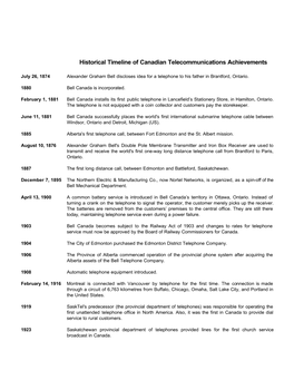 Historical Timeline of Canadian Telecommunications Achievements