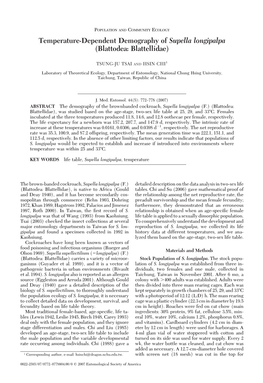 Temperature-Dependent Demography of Supella Longipalpa (Blattodea: Blattellidae)