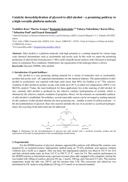 Catalytic Deoxydehydration of Glycerol to Allyl Alcohol – a Promising Pathway to a High-Versatile Platform Molecule