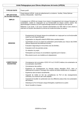 Unité Pédagogique Pour Elèves Allophones Arrivants (UPE2A)