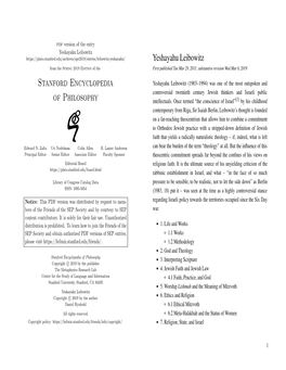 Yeshayahu Leibowitz SEP 2019.Pdf