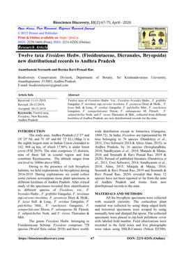 Research Article Twelve Taxa Fissidens Hedw