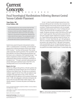 Current Concepts ⅢⅢⅢⅢⅢⅢⅢⅢⅢⅢⅢⅢⅢⅢ Focal Neurological Manifestations Following Aberrant Central Venous Catheter Placement