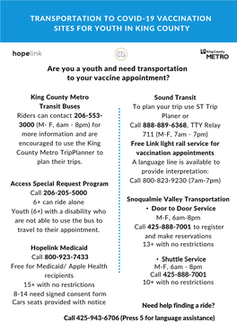 Transportation to Covid-19 Vaccination Sites for Youth in King County