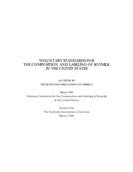 Voluntary Standards for the Composition and Labeling of Soymilk in the United States