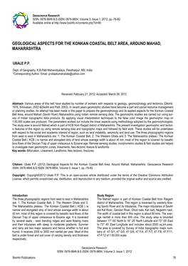 Geological Aspects for the Konkan Coastal Belt Area, Around Mahad, Maharashtra