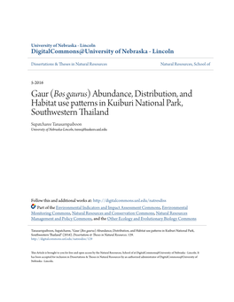 Gaur (<I>Bos Gaurus</I>) Abundance, Distribution, and Habitat Use