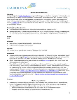 Lynching and Dehumanization Overview Anti-Lynching Activist Ida B