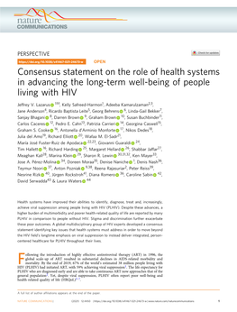 Consensus Statement on the Role of Health Systems in Advancing the Long-Term Well-Being of People Living with HIV ✉ Jeffrey V