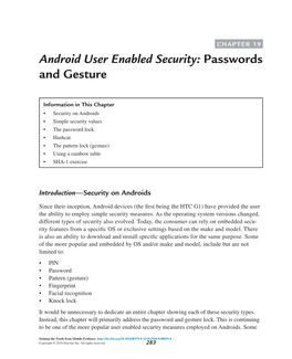 CHAPTER 19 Android User Enabled Security: Passwords and Gesture