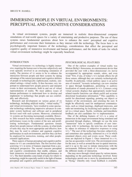 Immersing People in Virtual Environments: Perceptual and Cognitive Considerations