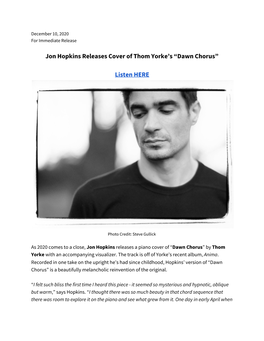 Jon Hopkins Releases Cover of Thom Yorke's “Dawn Chorus” Listen HERE