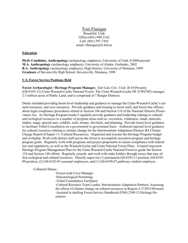 Tom Flanigan Bountiful, Utah Office-(801) 999-2162 Cell- (801) 597-7303 Email: Tflanigan@Fs.Fed.Us