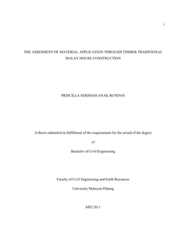 The Assesment of Material Application Through Timber Traditional Malay House Construction