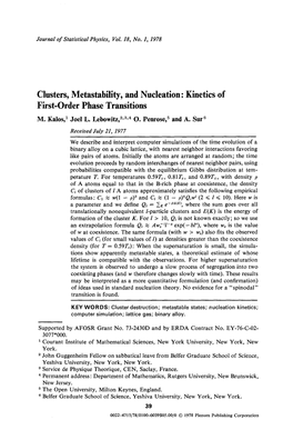 Clusters, Metastability, and Nucleation: Kinetics of First-Order Phase Transitions M