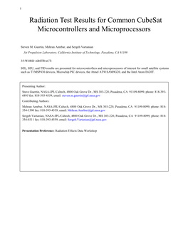 Radiation Test Results for Common Cubesat Microcontrollers and Microprocessors