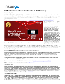 Vodafone Qatar Launches Powerful Next Generation 5G Mifi® from Inseego