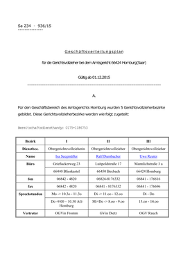 G Esch Ä Ftsverteilungsplan Für Die Gerichtsvollzieher Bei Dem Amtsgeri