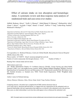 Effect of Calcium Intake on Iron Absorption and Hematologic Status