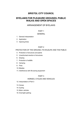 Byelaws for Pleasure Grounds, Public Walks and Open Spaces