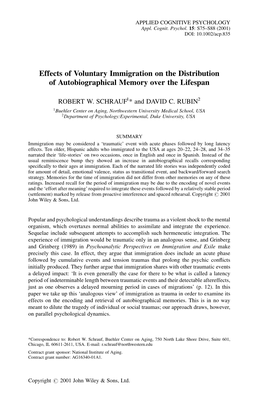 Effects of Voluntary Immigration on the Distribution of Autobiographical Memory Over the Lifespan