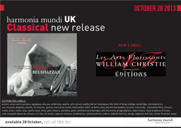 Harmonia Mundi UK Classical New Release