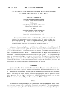 THE STRIATINS-NEW ANTIBIOTICS from the BASIDIOMYCETE CYATHUS STRIATNS (Hubs