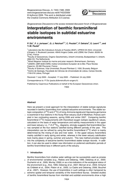 Interpretation of Benthic Foraminiferal Stable Isotopes in Subtidal Estuarine Environments