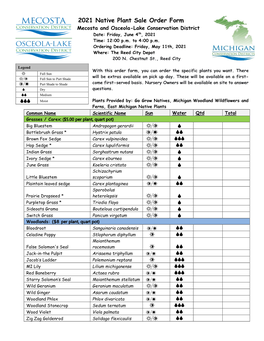 2021 Native Plant Sale Order Form Mecosta and Osceola-Lake Conservation District Date: Friday, June 4Th, 2021 Time: 12:00 P.M