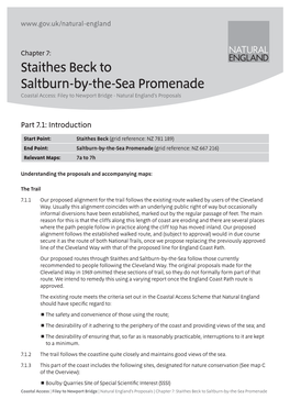 Staithes Beck to Saltburn-By-The-Sea Promenade Coastal Access: Filey to Newport Bridge - Natural England’S Proposals