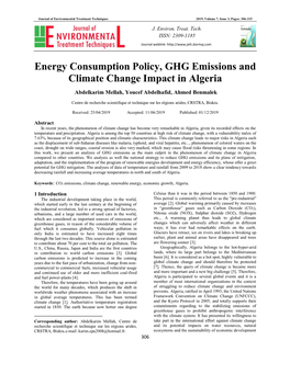 Energy Consumption Policy, GHG Emissions and Climate Change Impact in Algeria