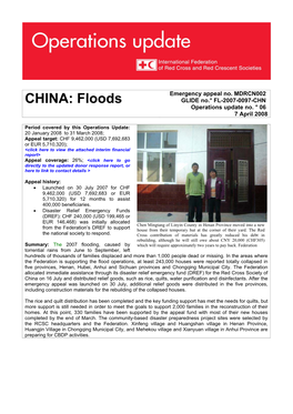 CHINA: Floods GLIDE No.° FL-2007-0097-CHN Operations Update No