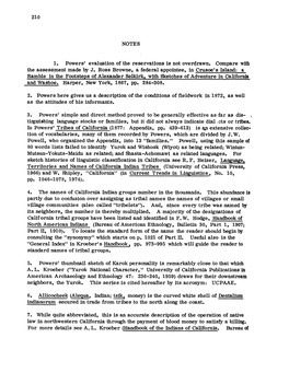 In Powers' Tribes of California (1877: Appendix, Pp. 439-613) Is Mn Extensive Collec- Tion of Vocabularies, Many of Them Recorded by Powers, Which Are Divided by J