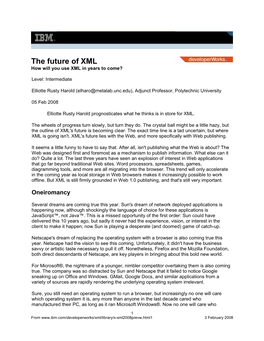 The Future of XML: How Will You Use XML in Years to Come?