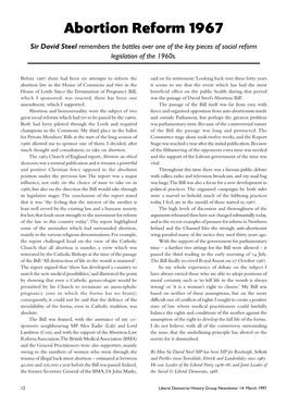 Abortion Reform 1967 Sir David Steel Remembers the Battles Over One of the Key Pieces of Social Reform Legislation of the 1960S