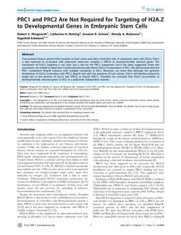 PRC1 and PRC2 Are Not Required for Targeting of H2A.Z to Developmental Genes in Embryonic Stem Cells