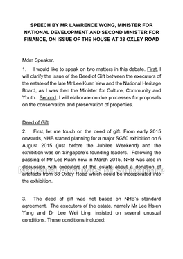 Speech by Mr Lawrence Wong, Minister for National Development and Second Minister for Finance, on Issue of the House at 38 Oxley Road