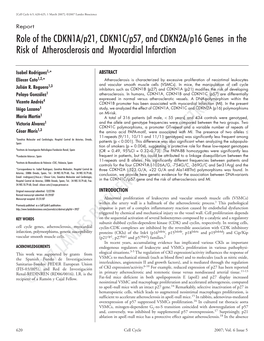 Role of the CDKN1A/P21, CDKN1C/P57, and CDKN2A/P16 Genes in the Risk of Atherosclerosis and Myocardial Infarction