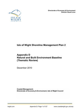Isle of Wight Shoreline Management Plan 2 Appendix D Natural And