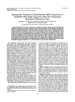 Intraspecific Variation in Small-Subunit Rrna Sequences in Genbank: Why Single Sequences May Not Adequately Represent Prokaryotic Taxa REBECCA A