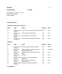 Saarijärvi Uutuusluettelo 7.11.2018