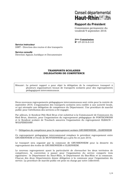 Rapport Du Président Commission Permanente Du Vendredi 9 Septembre 2016