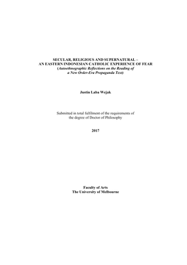 SECULAR, RELIGIOUS and SUPERNATURAL – an EASTERN INDONESIAN CATHOLIC EXPERIENCE of FEAR (Autoethnographic Reflections On